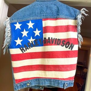 Harley Davidson cut off Jean Jacket.